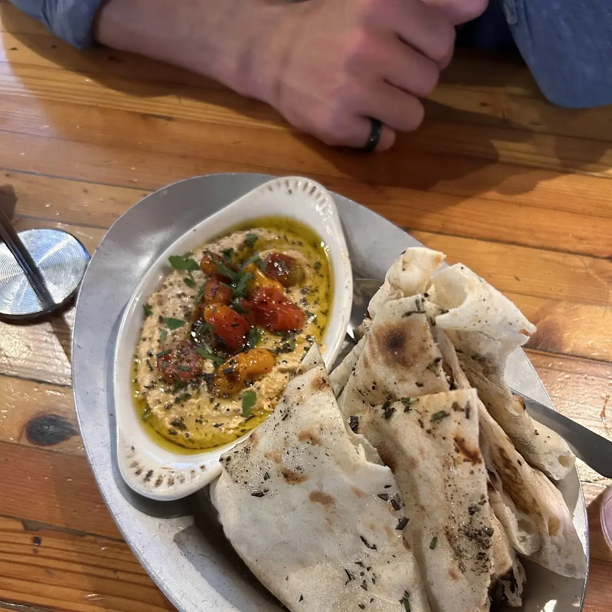 Calabrese Hummus with Fire Roasted Tomatoes & Flatbread