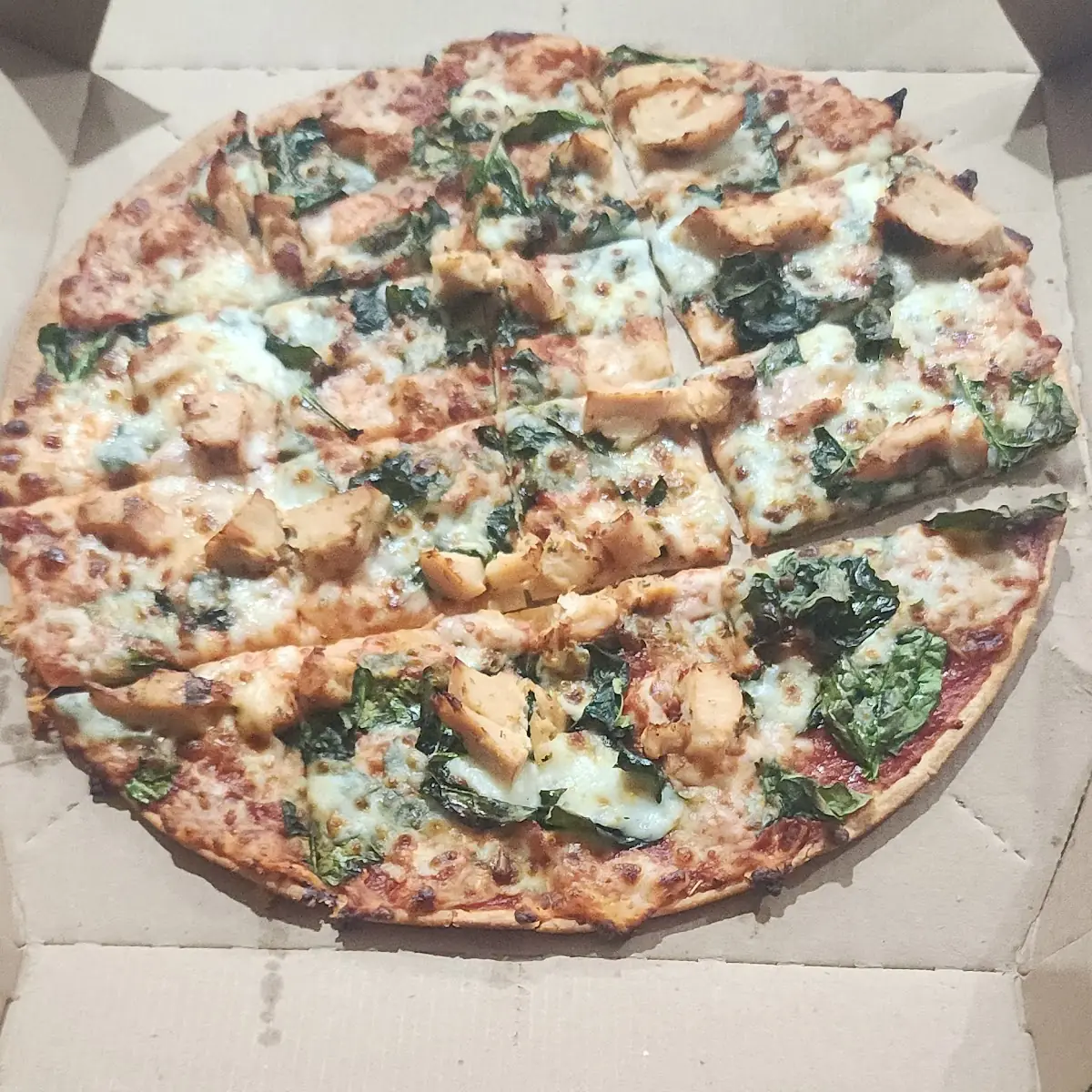 Chicken and Spinach Tin Crust Pizza