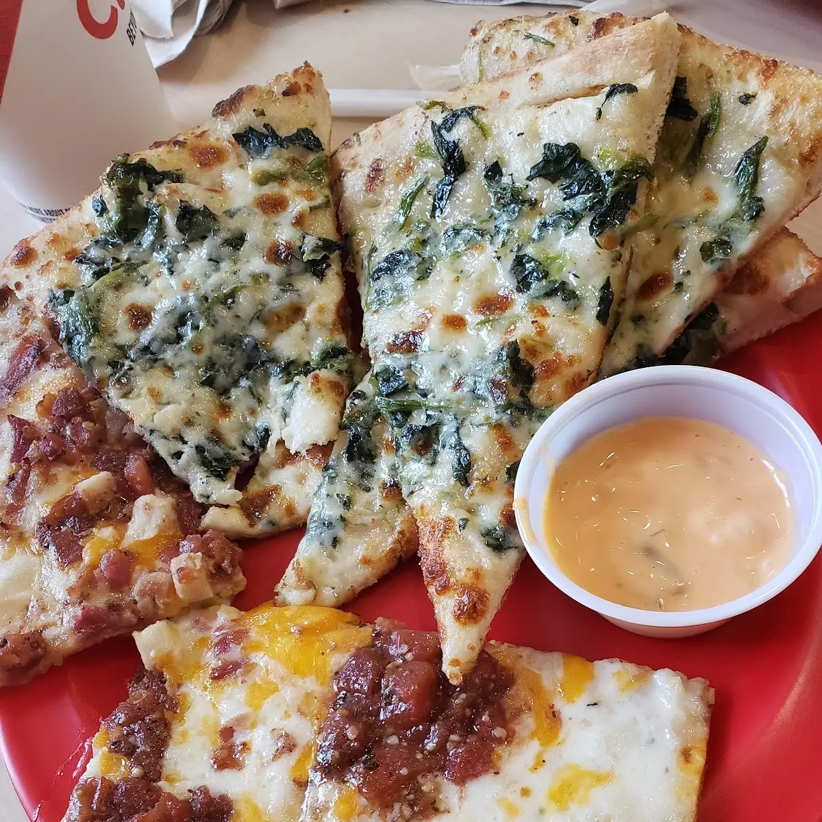 Spinach Pizza BBQ Pizza Thousand Island Dressing