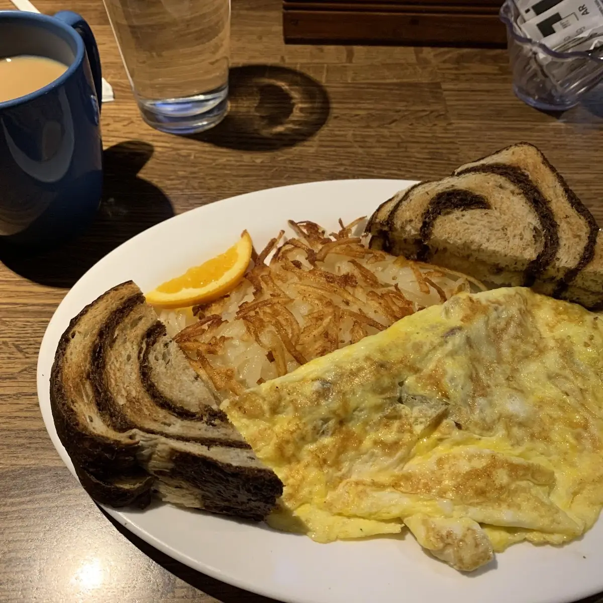 Bacon and Cheese Omelette with Rye Toast