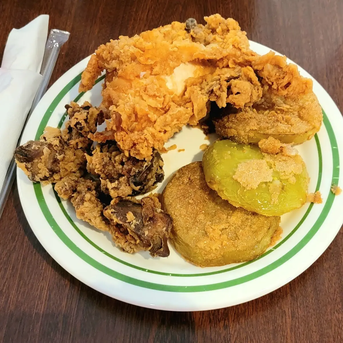 Chicken Livers Fried Chicken and Fried Green Tomatoes