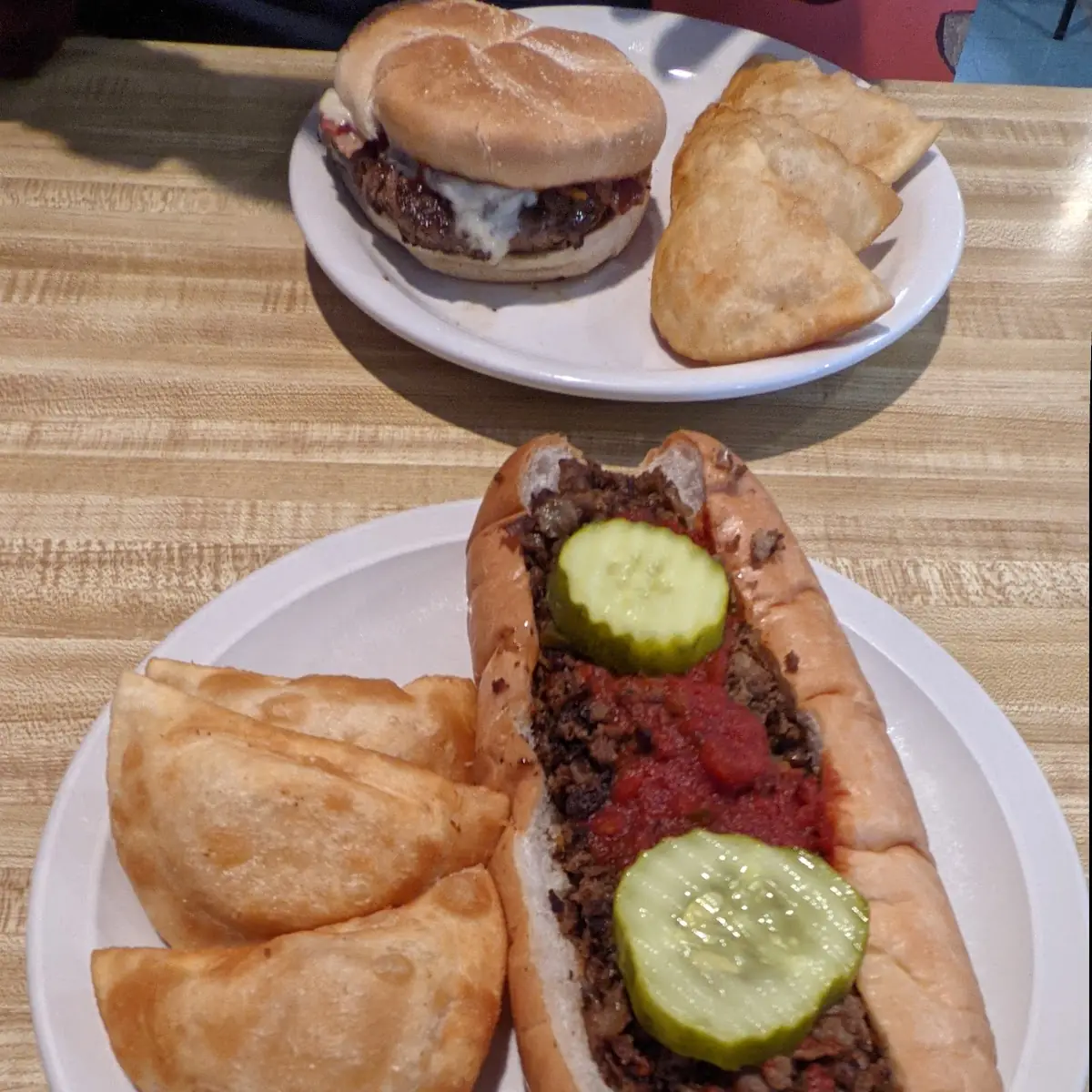 Cheesesteak Sandwich and Pierogies