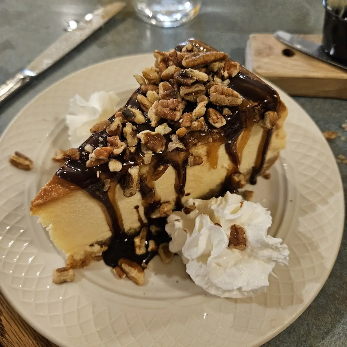 Turtle Cheesecake Hot Fudge Caramel Pecans