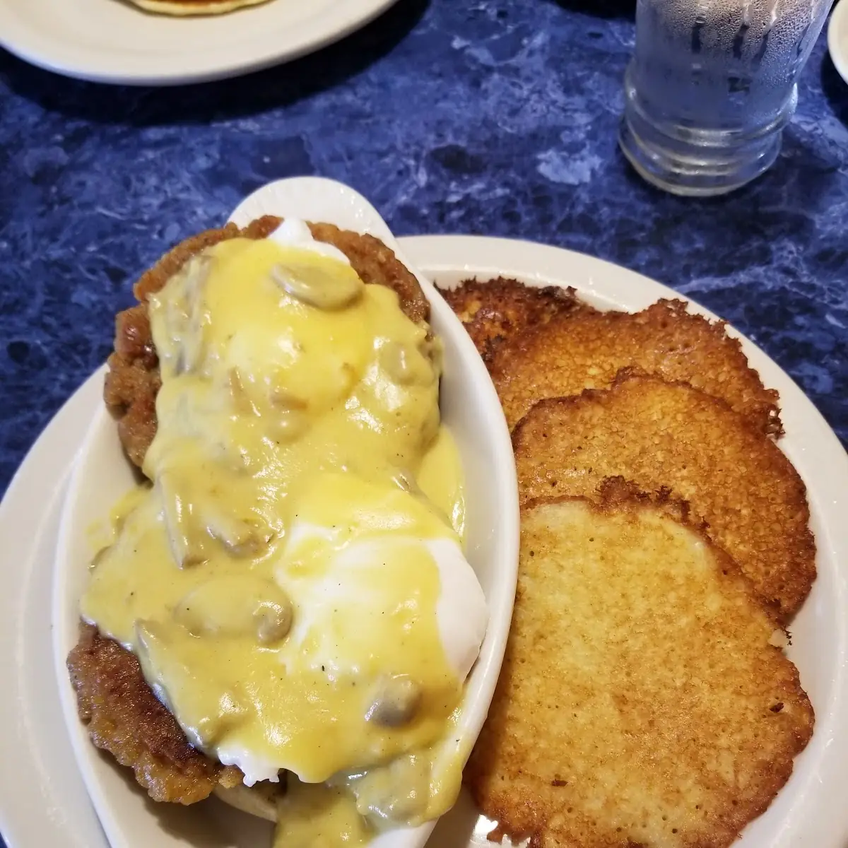 Eggs Benedict and Potato Pancakes