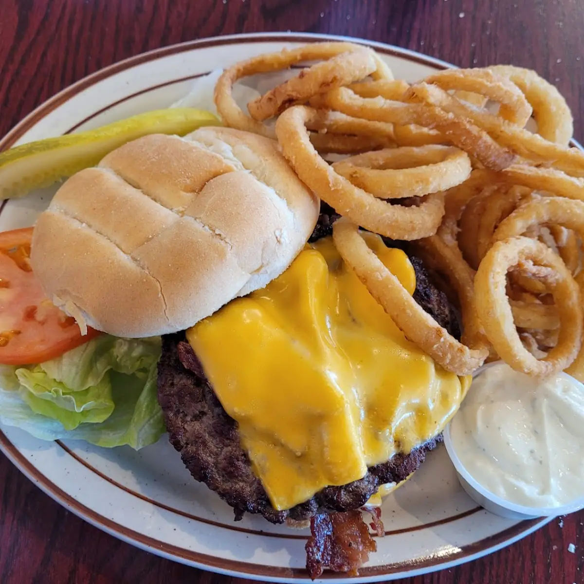 Double Bacon Cheeseburger with Onion Rings