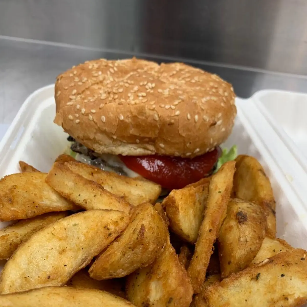 Cheese Burger Dinner with Potato Wedges