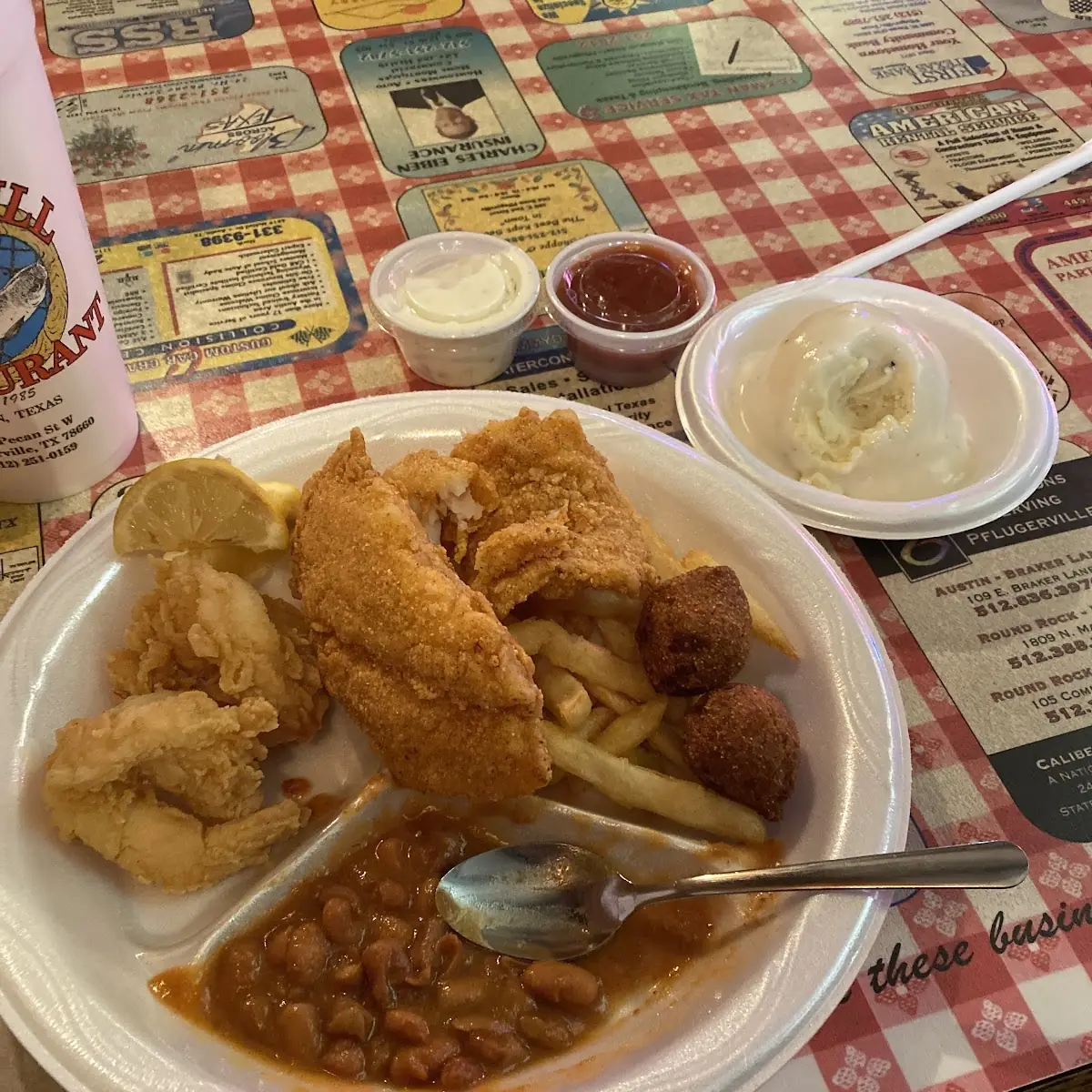 Fried Catfish Dinner and Shrimp Platter