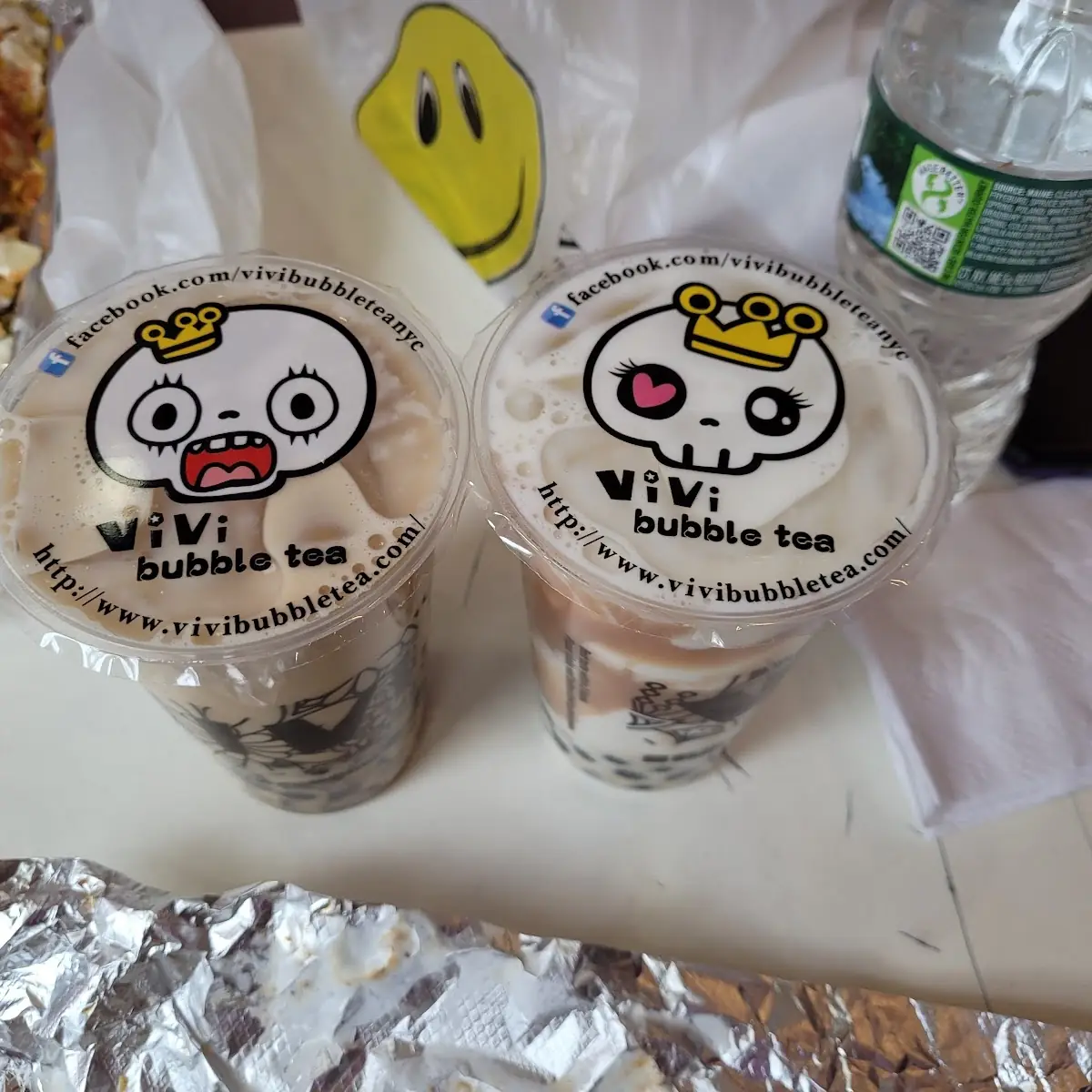 Left Coffee Jelly Bubble Milk Tea with Tapioca Right Taro Creme Brulee Milk Tea with Tapioca