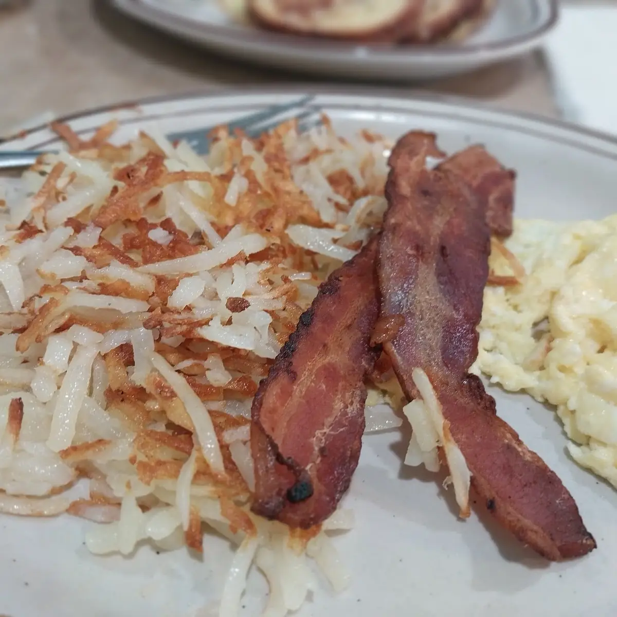 Scrambled Eggs Hash Browns & Bacon