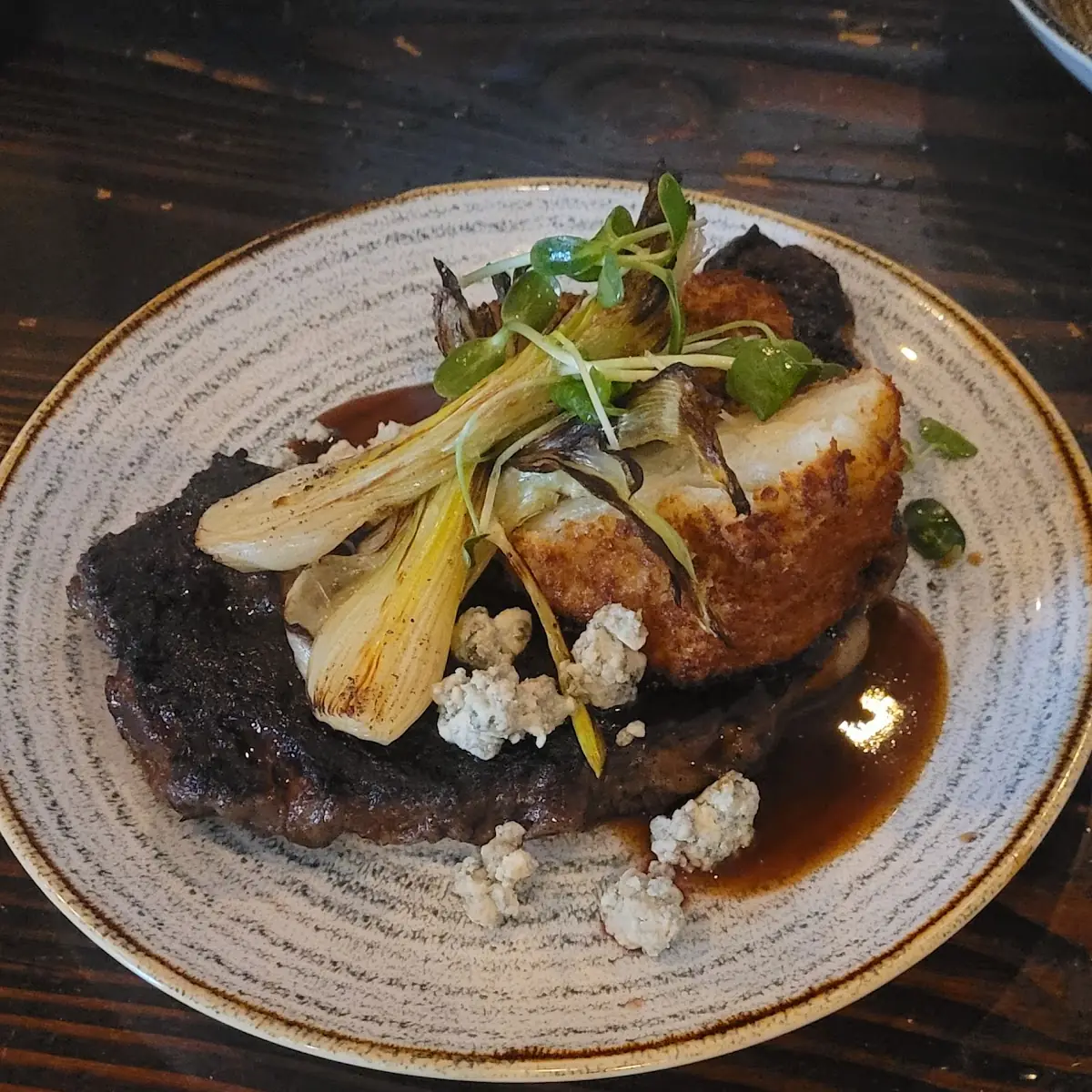 Rib Eye Steak with Fried Scallop Potatoes
