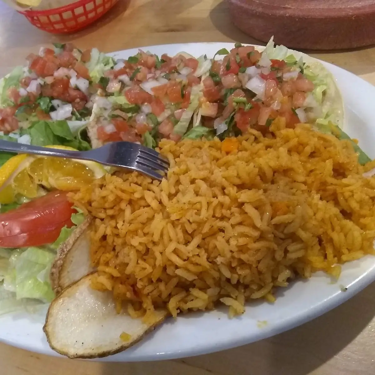 Breaded Fish Tacos and Rice