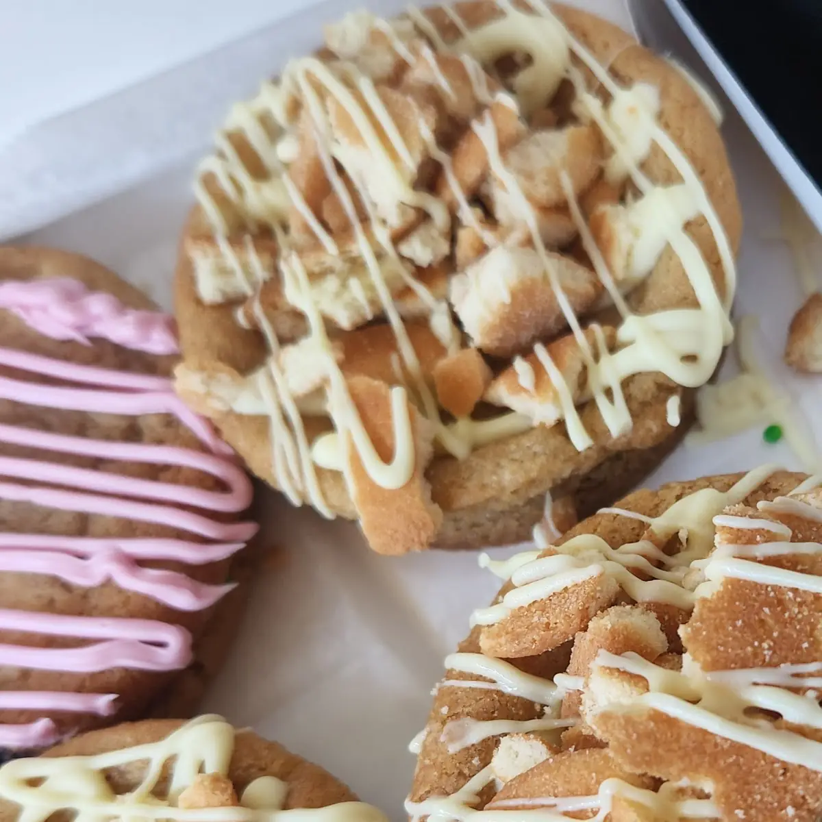 Neopolitan Drop Cookie Top Left Banana Pudding Stuffed Cookies