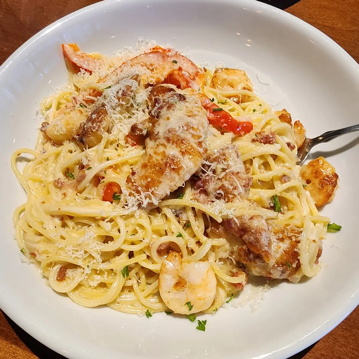 Chicken and Shrimp Carbonara Pasta