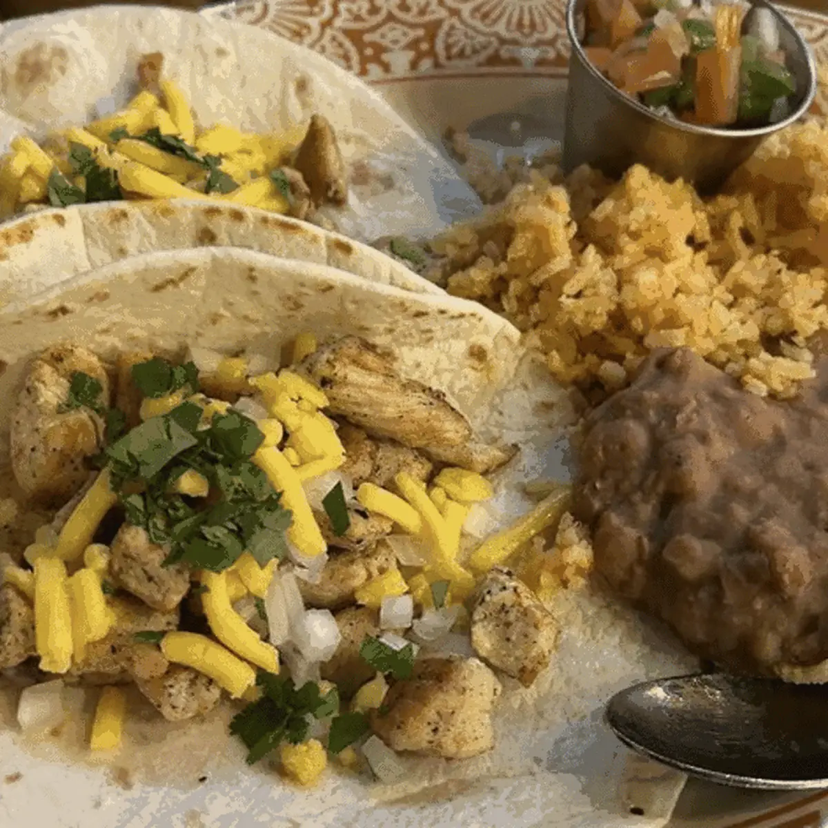 Chicken Tacos with Rice and Beans