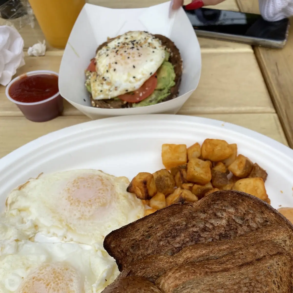 Two Eggs Bay Potatoes and Toast