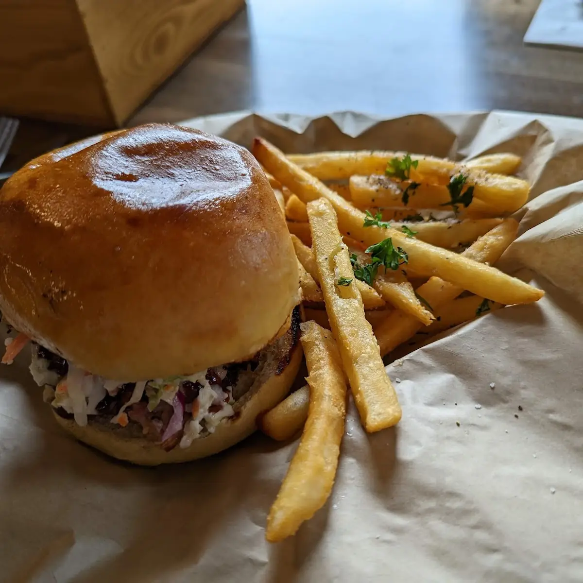 Pulled Pork Sandwich and Duck Fat Fries