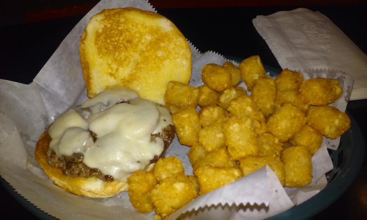 Mushroom Swiss Burger & Tator Tots