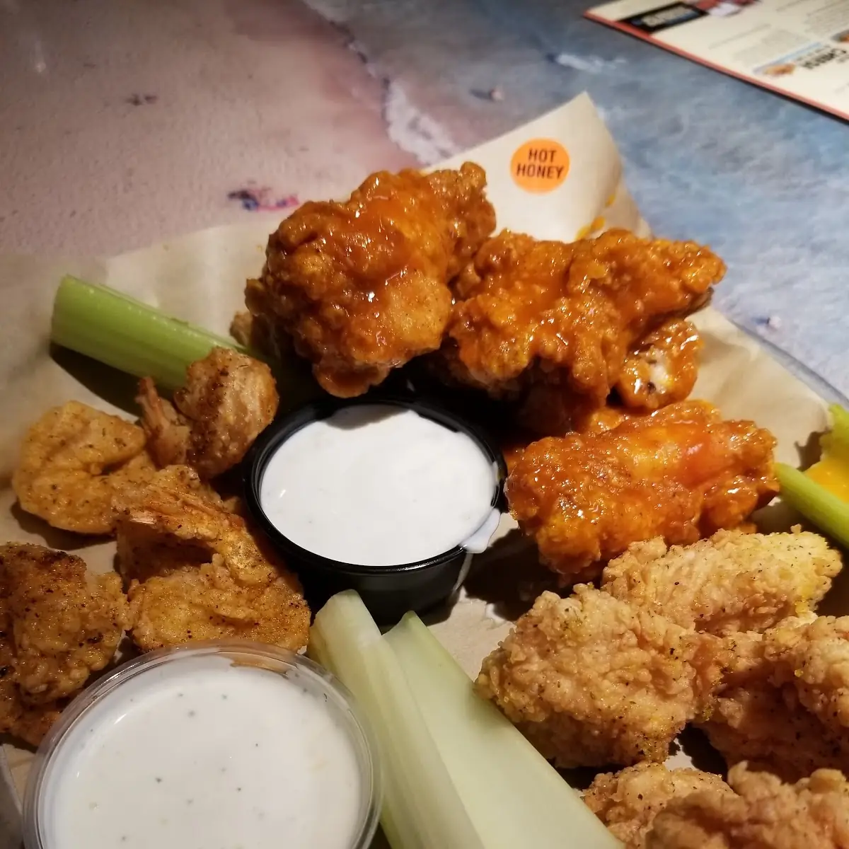 Buffalo Wings and Fried Shrimp