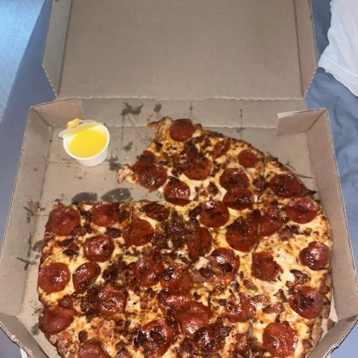 Thin Crispy Bacon and Pepperoni Pizza