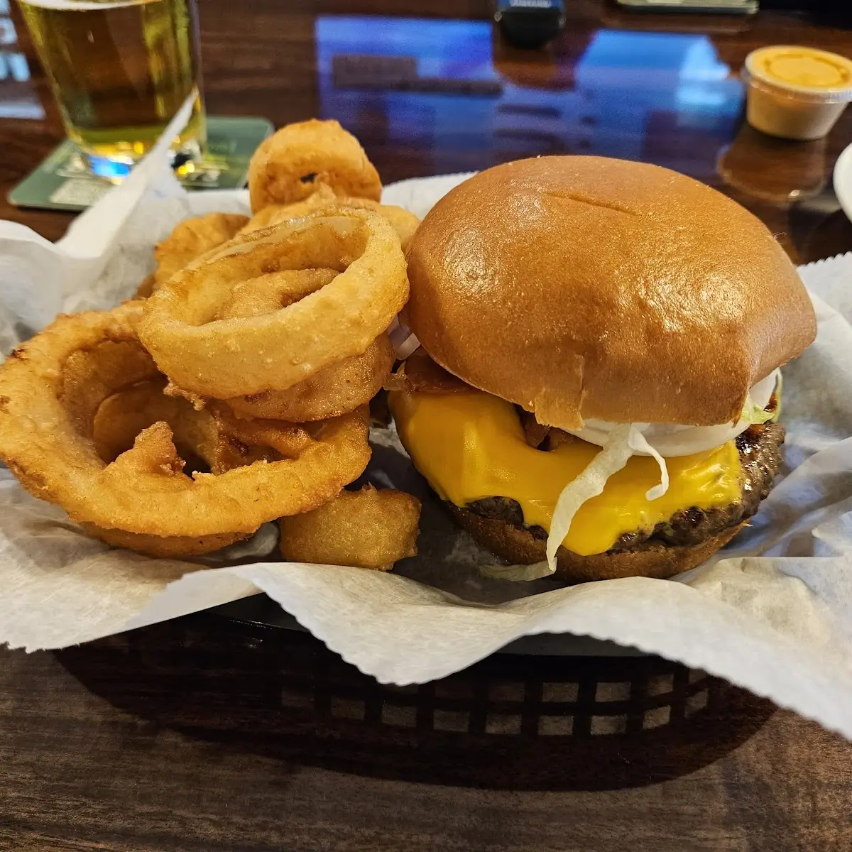 Bacon Cheeseburger with Onion Rings