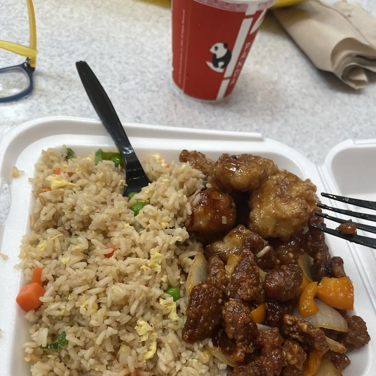 Brown Rice Orange Chicken Beijing Beef