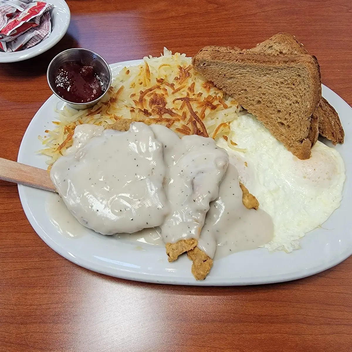 Chicken Fried Steak and Eggs with Hash Browns