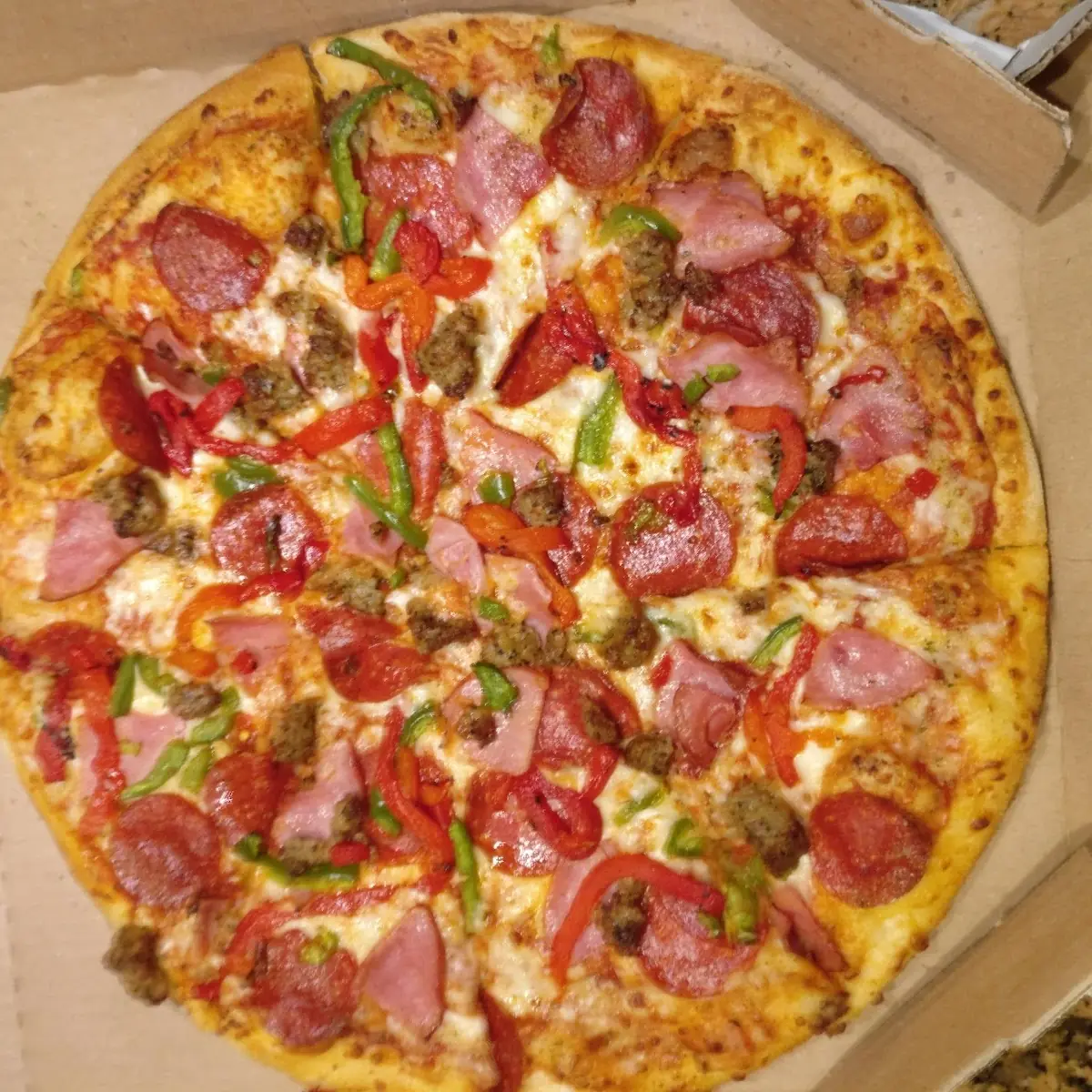 Ham Green Peppers and Roasted Red Peppers Pizza