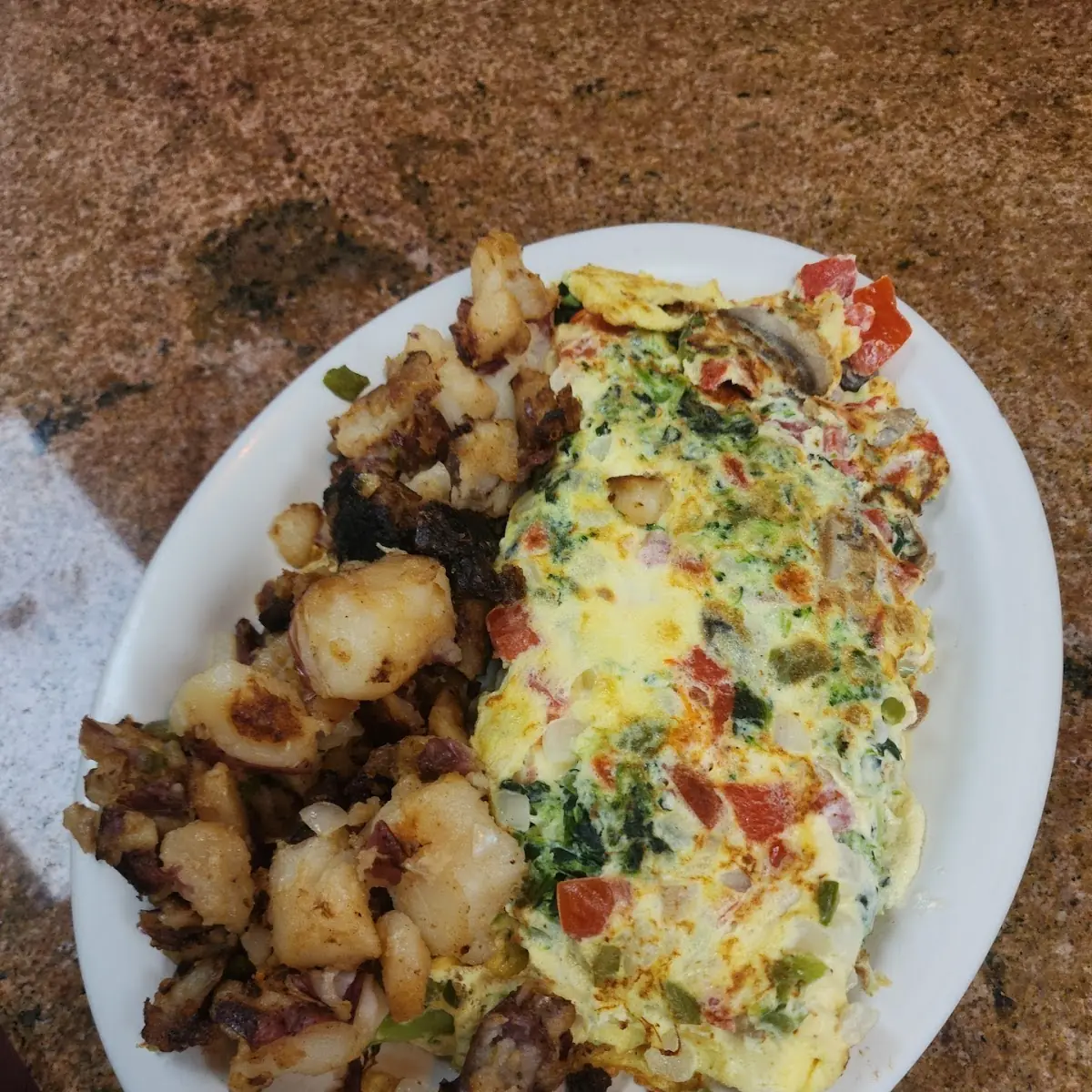 Scrambled Eggs Scrapple Home Fries and Toast