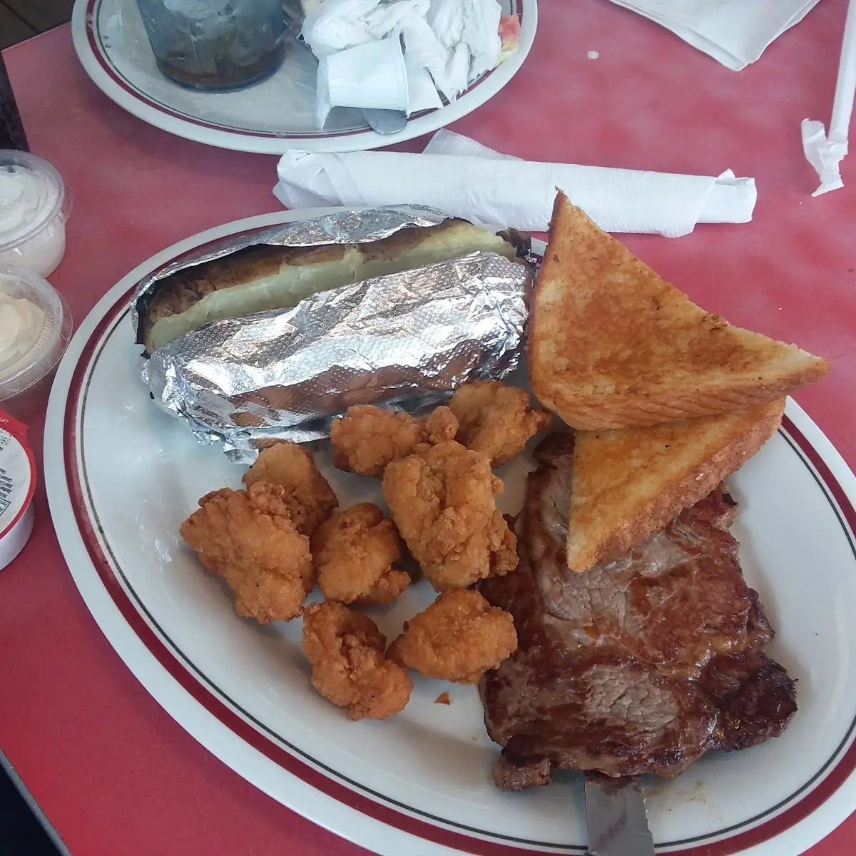 Popcorn Shrimp and Baked Potato