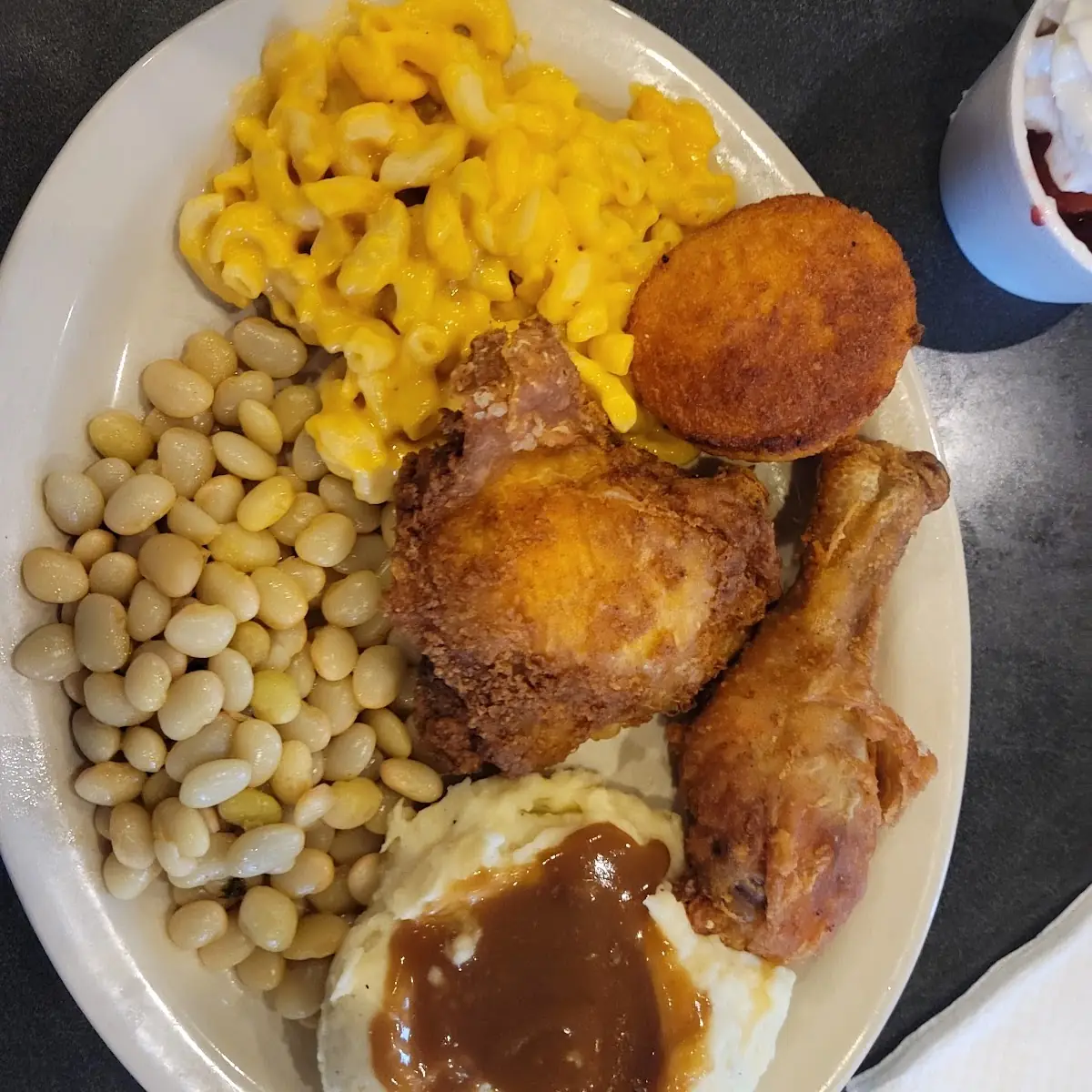 Fried Chicken Peas Mac and Cheese