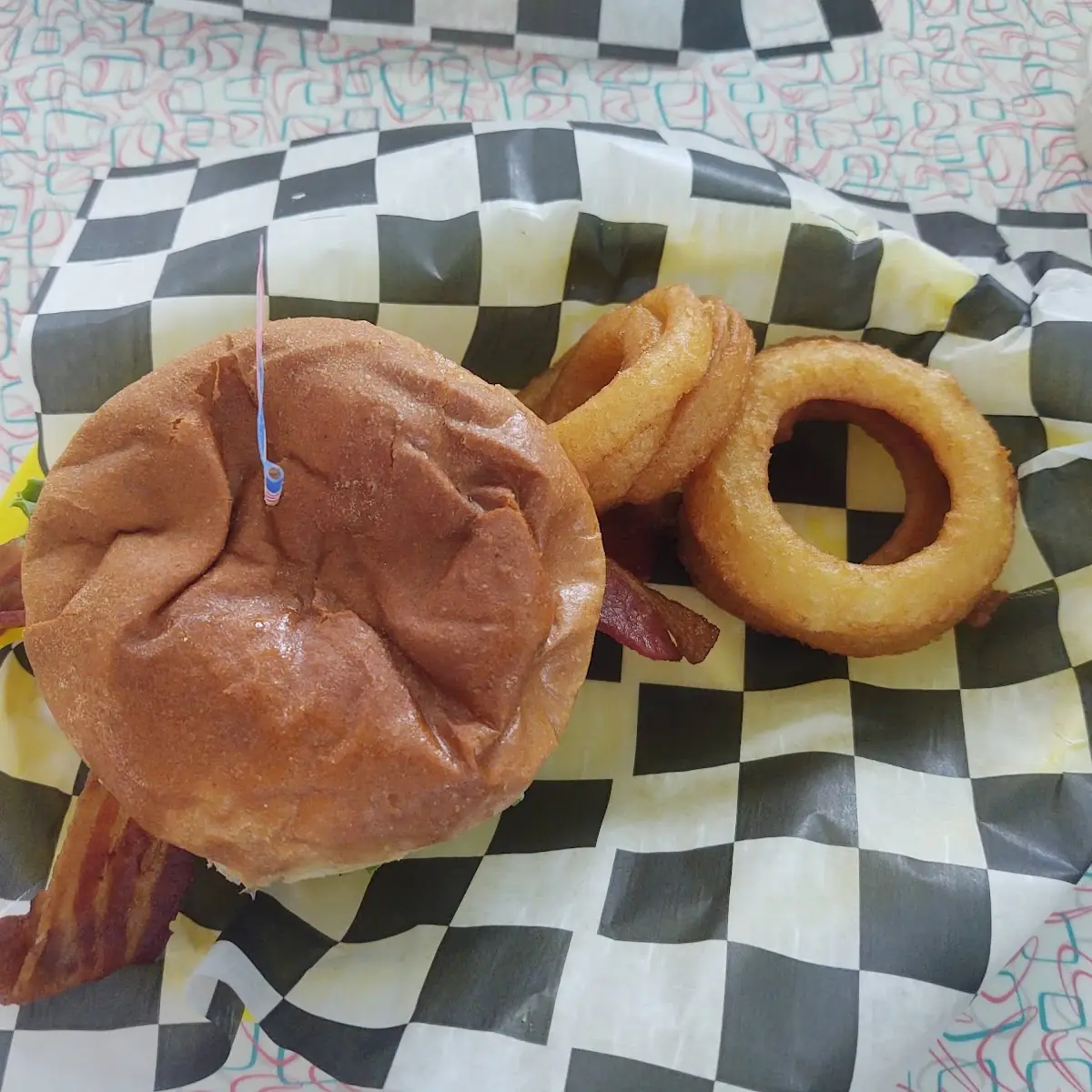 Double Bacon Cheeseburger with Onion Rings