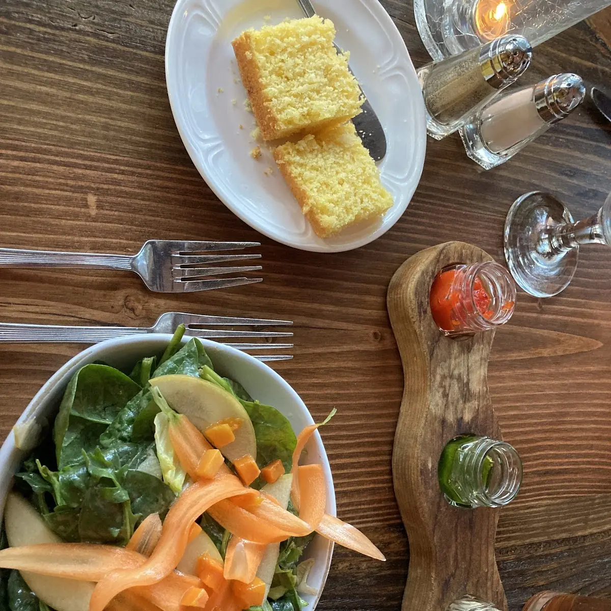 Salad Corn Bread Three Condiments