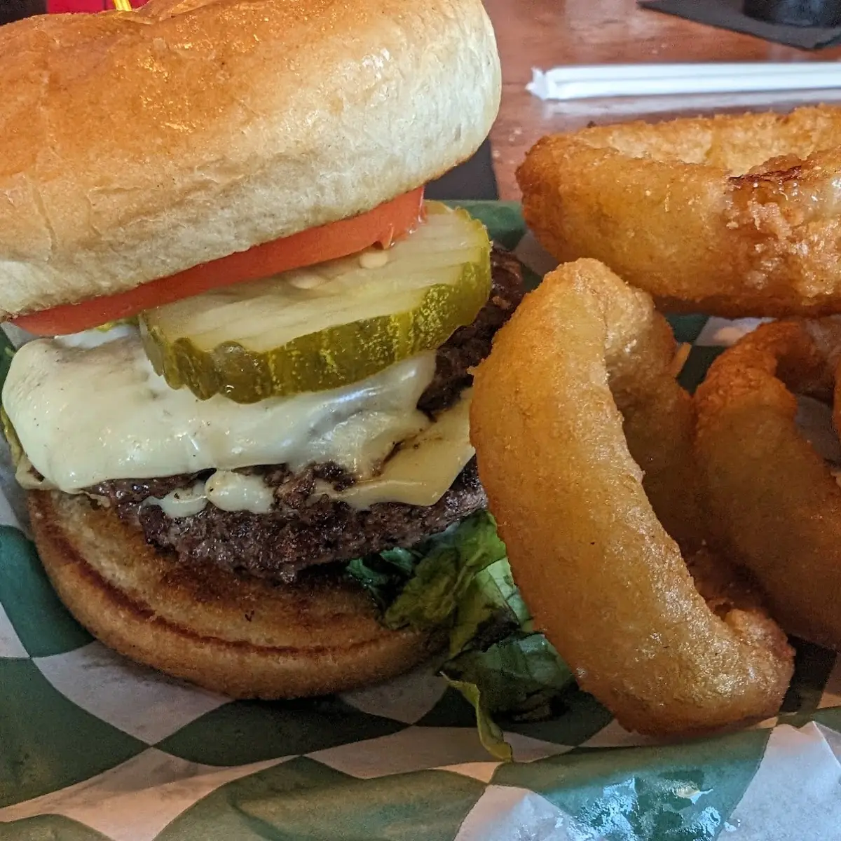 Double Cheeseburger with Onion Rings