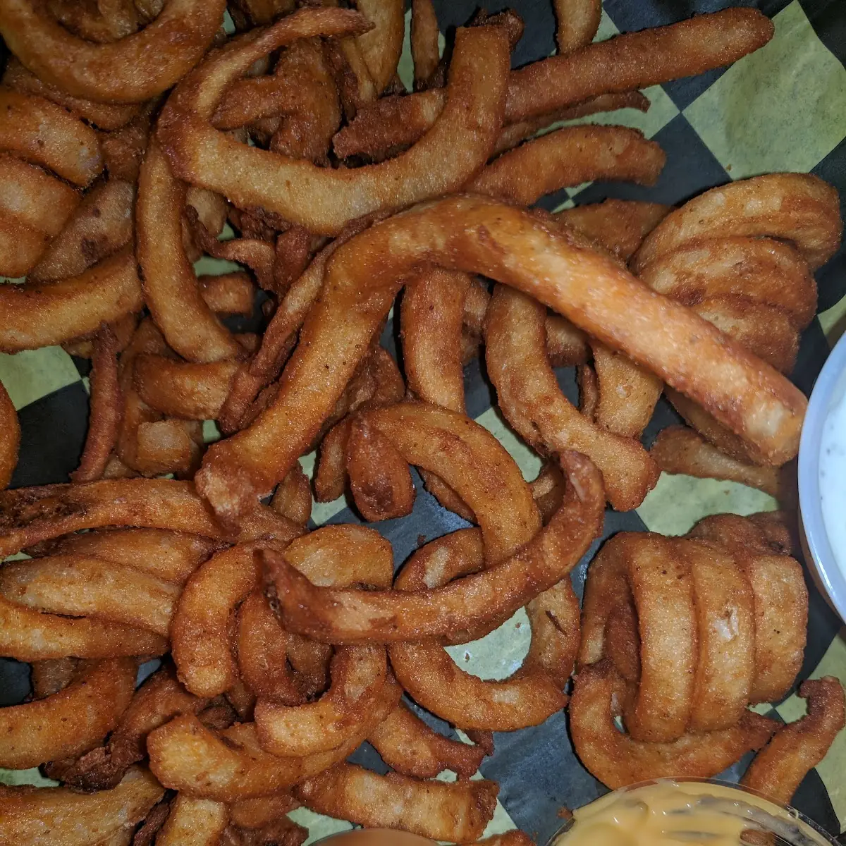Breaded Mushrooms and Curly Fries