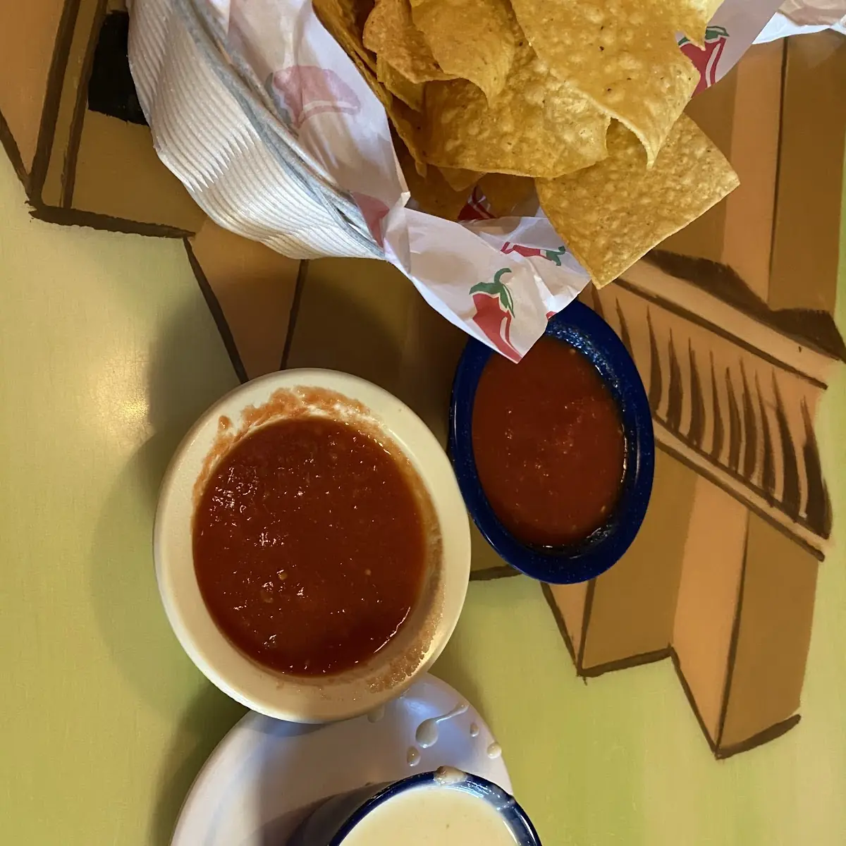 Chips Salsa and Bean Dip