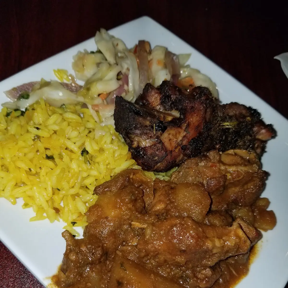 Jerk Chicken Rice Cabbage and Stewed Chicken