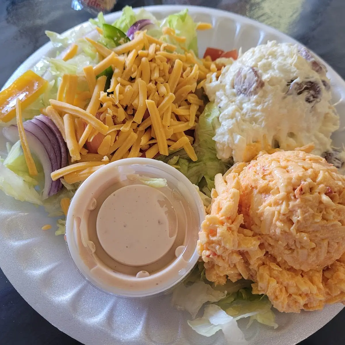 Combination Salad Chicken Salad Pimento and Cheese and Side Garden Salad