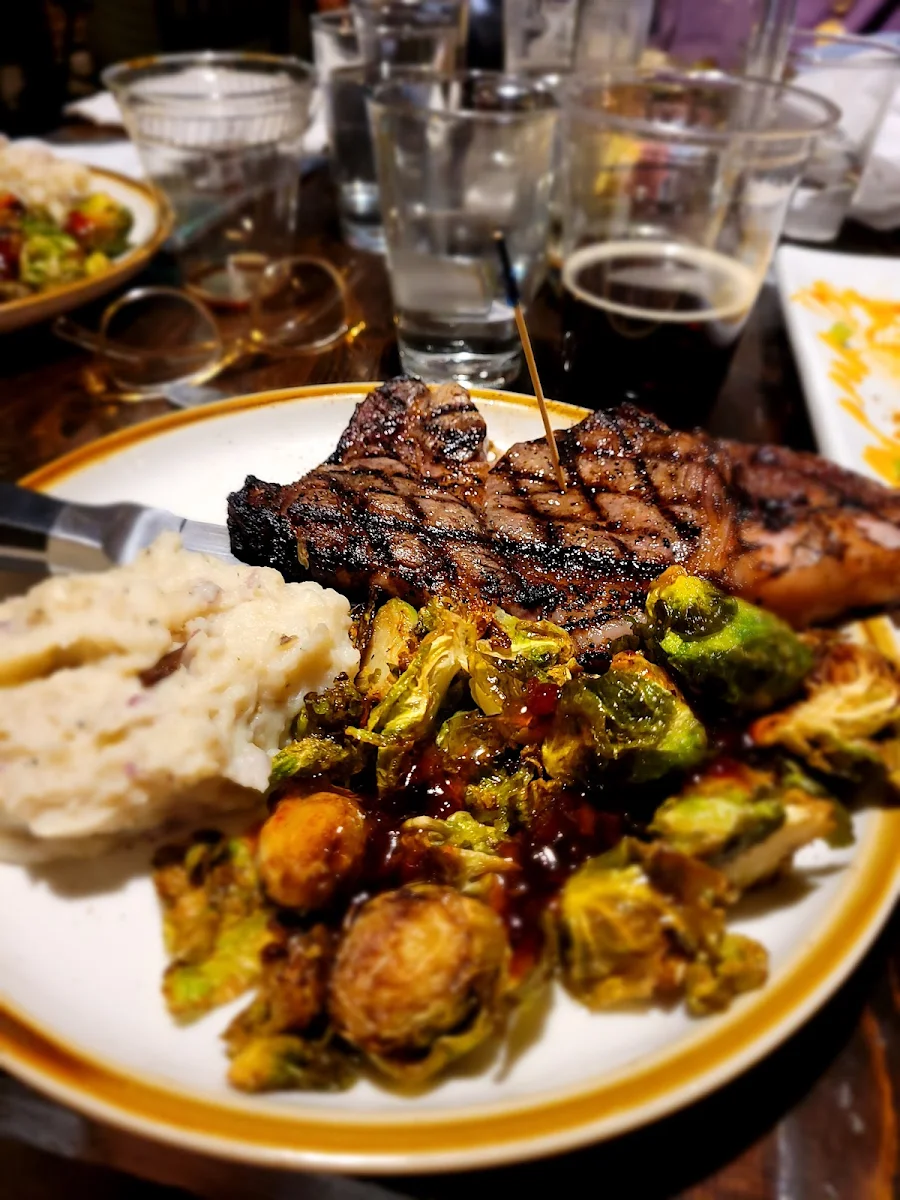 Ribeye Steak with Mashed Potatoes and Brussels Sprouts