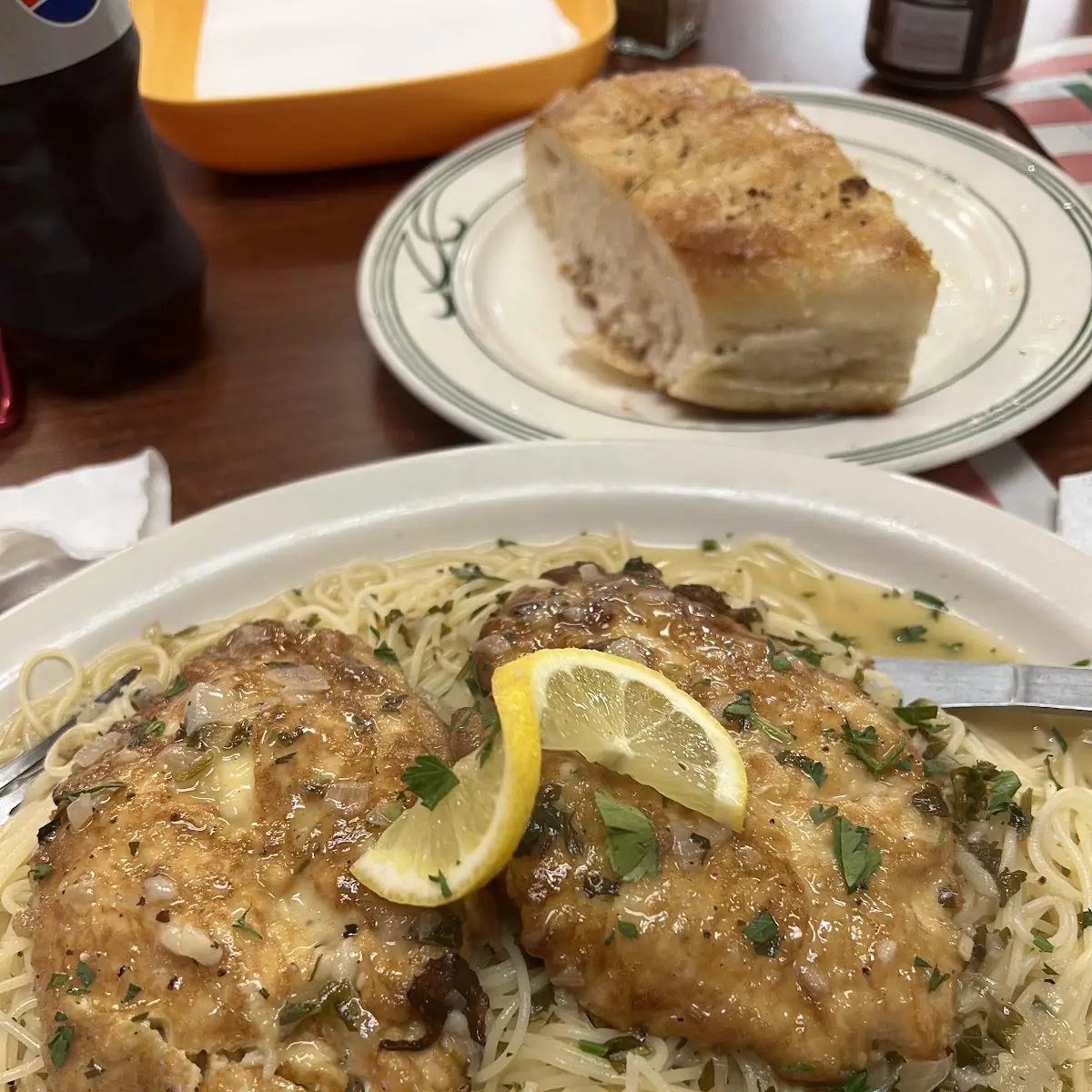 Chicken Francese with Garlic Knots Crust
