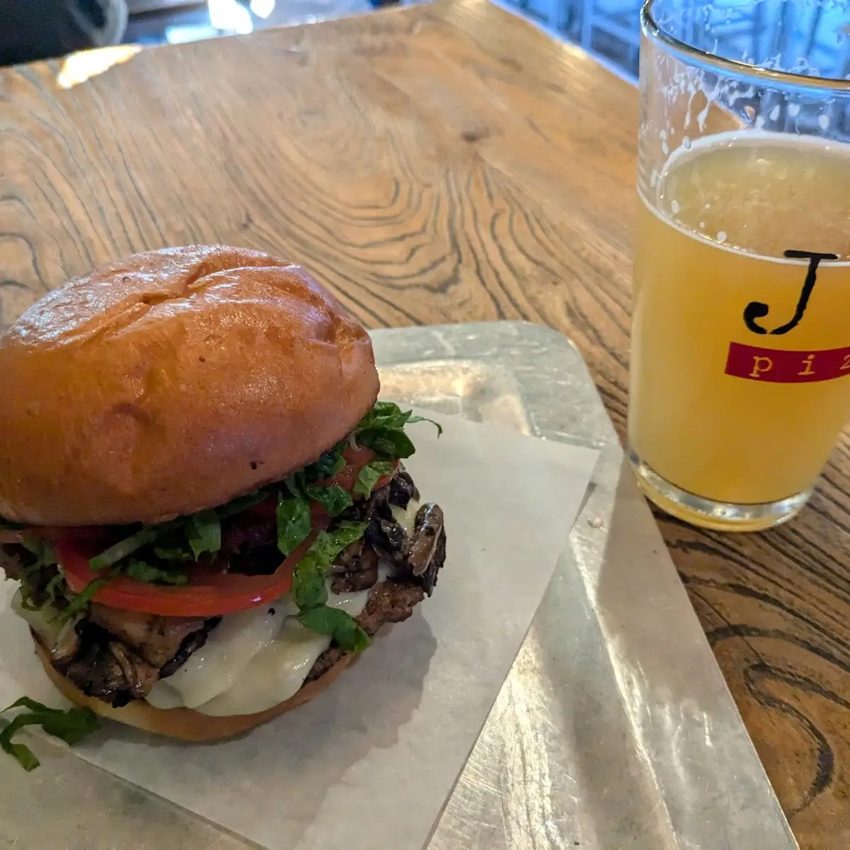 Swiss Mushroom Burger with Lettuce Tomatoes Added