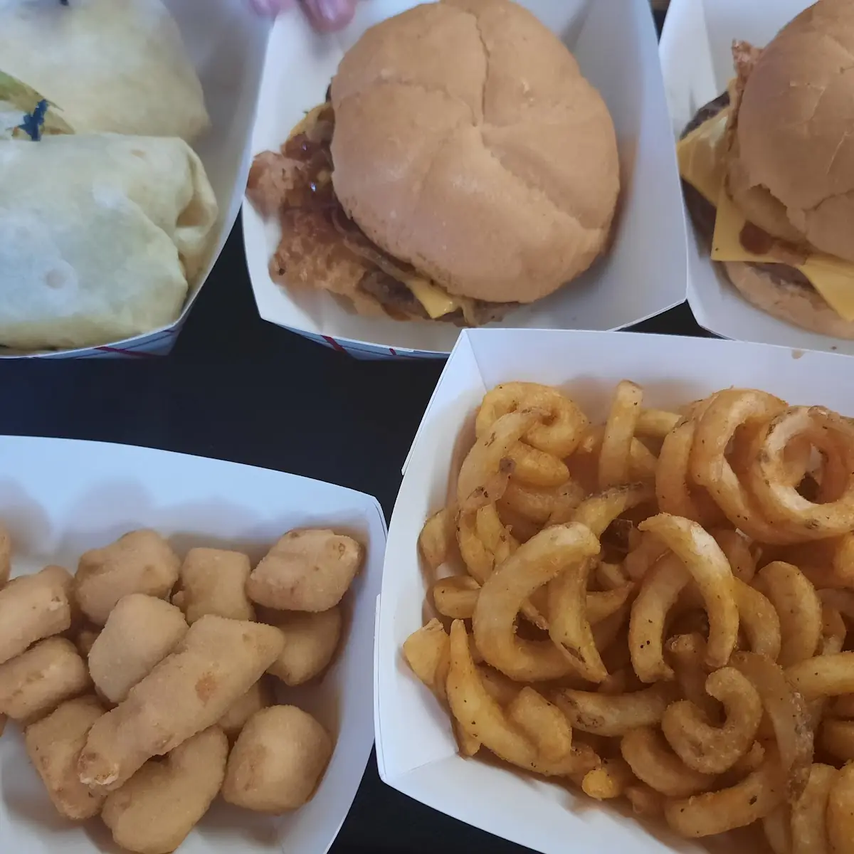 Chicken Bacon Ranch Wrap Mustang Burger Bacon Cheese Burger and Cheese Curds
