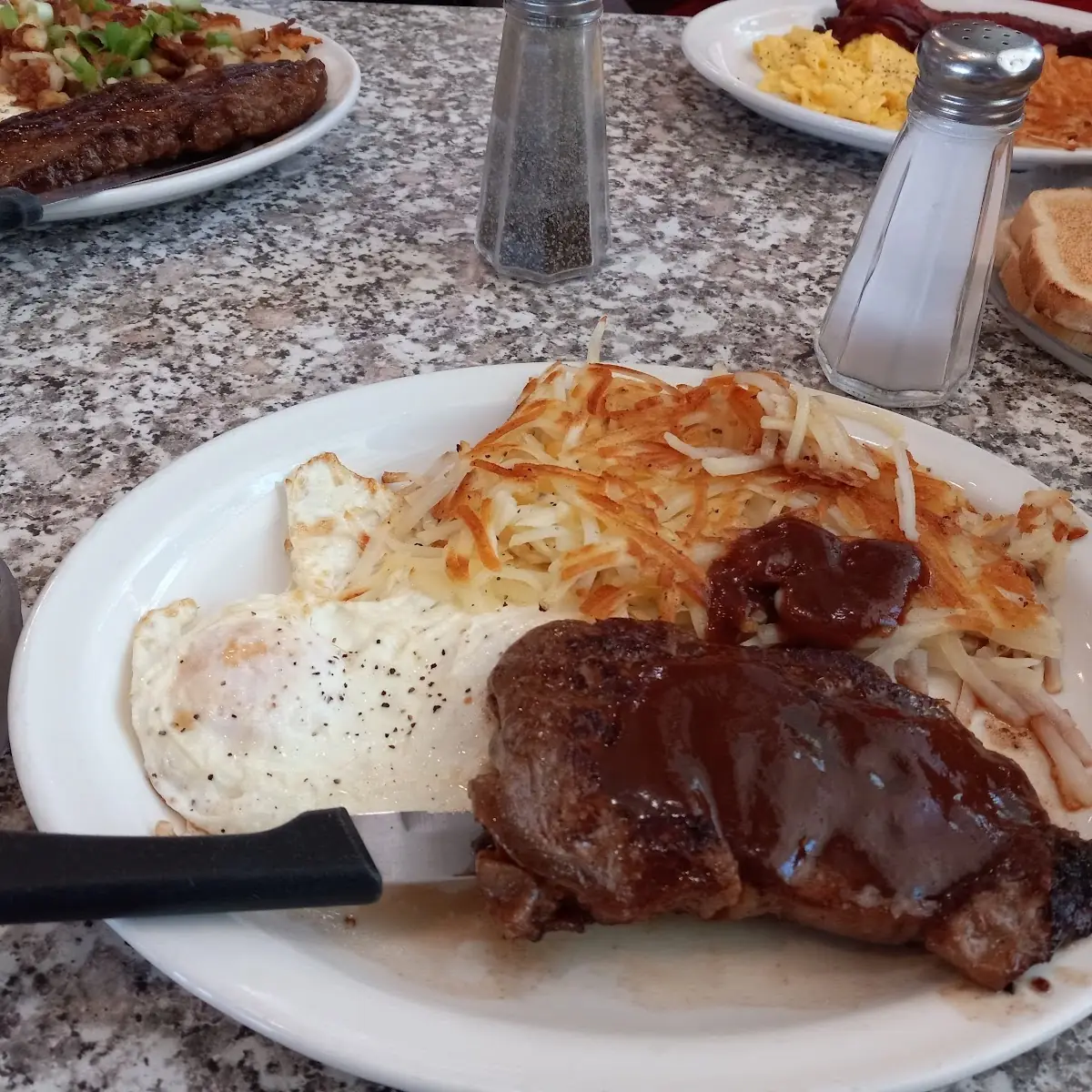 Bacon Eggs and Hash Browns and Wheat Toast