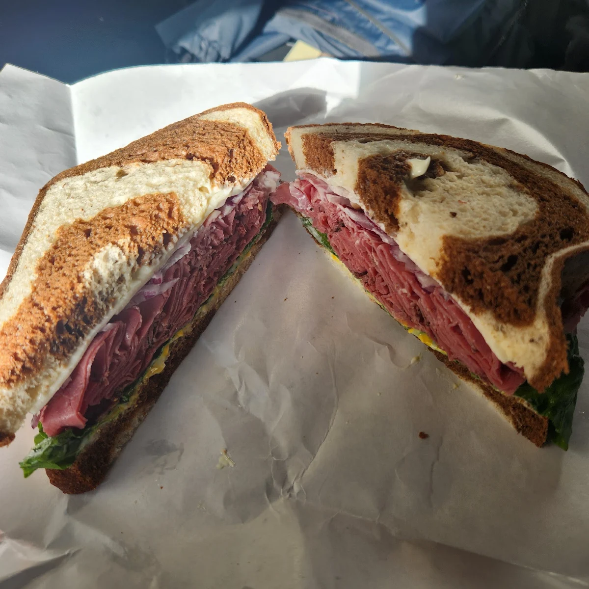 #9 - pastrami, onion, mustard, and provolone