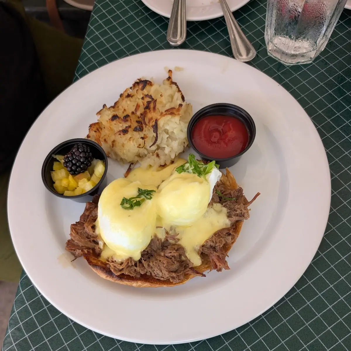 Eggs Benedict-Shaved Pit Ham Poached Eggs Hollandaise Toasted Croissant Breakfast Potatoes
