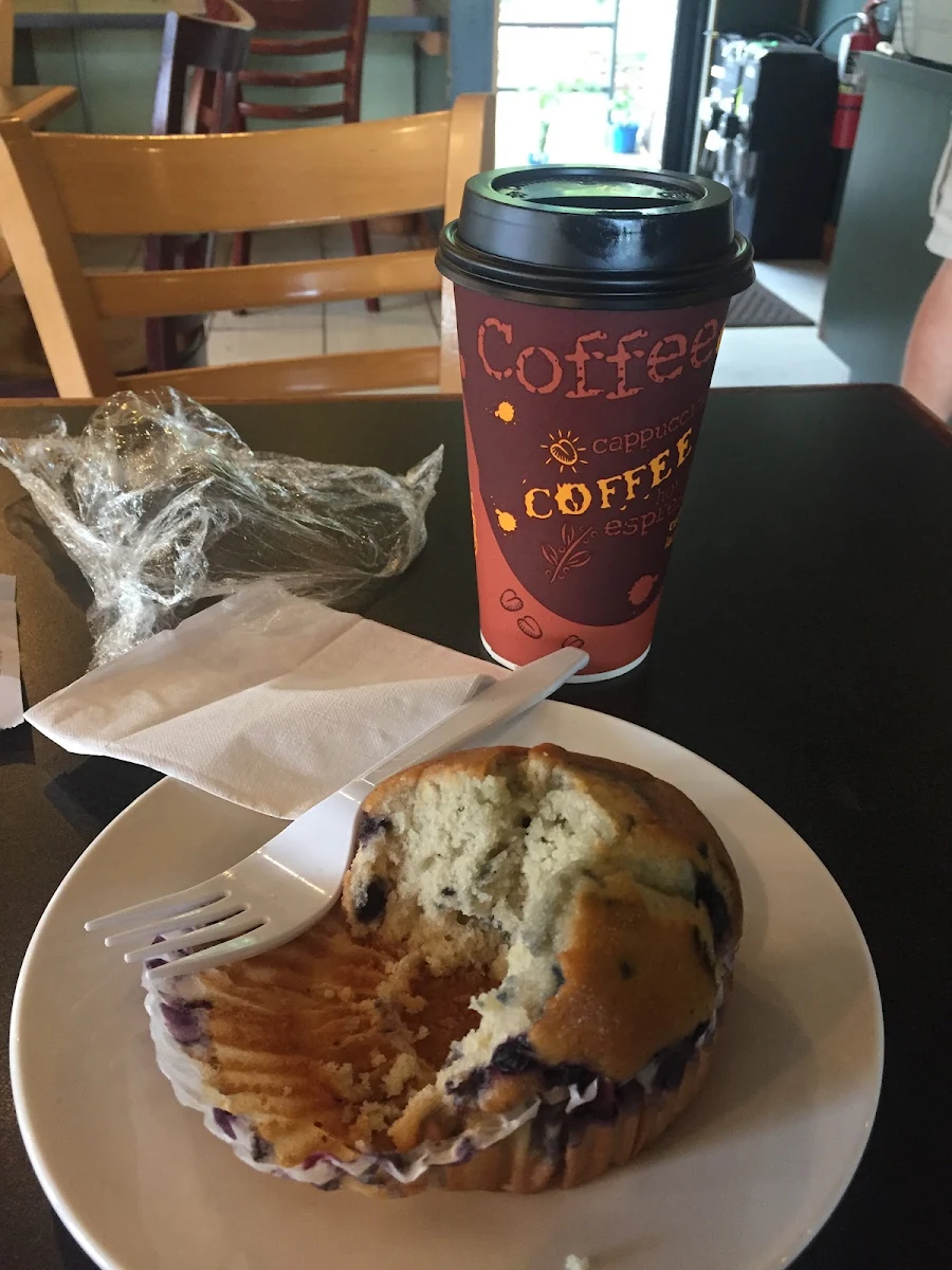 Medium Vanilla Latte and Blueberry Muffin