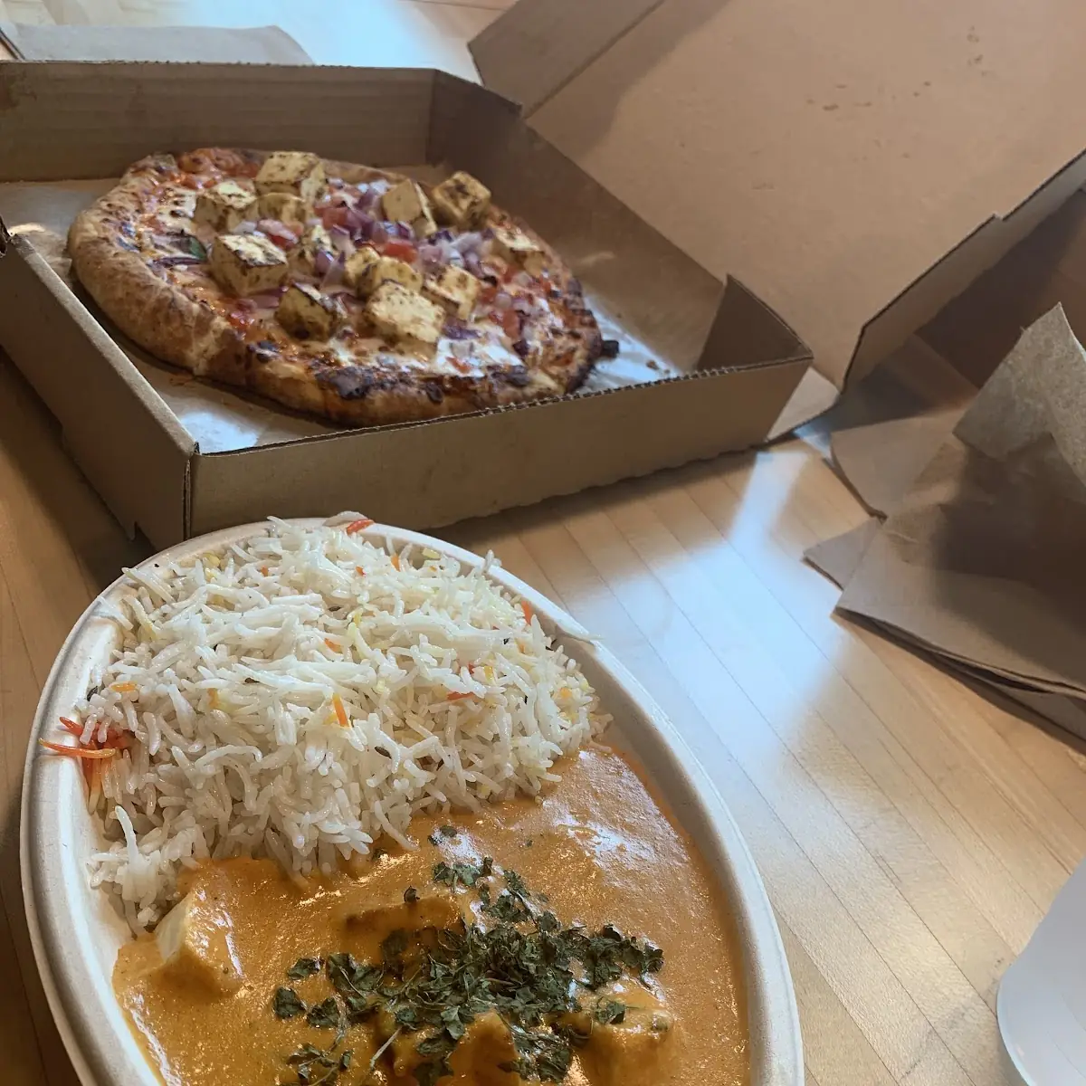 Paneer Tikka Pizza and Butter Masala