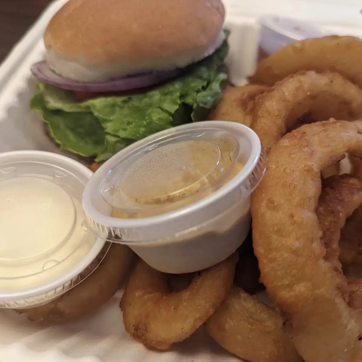 Hamburger and Onion Rings