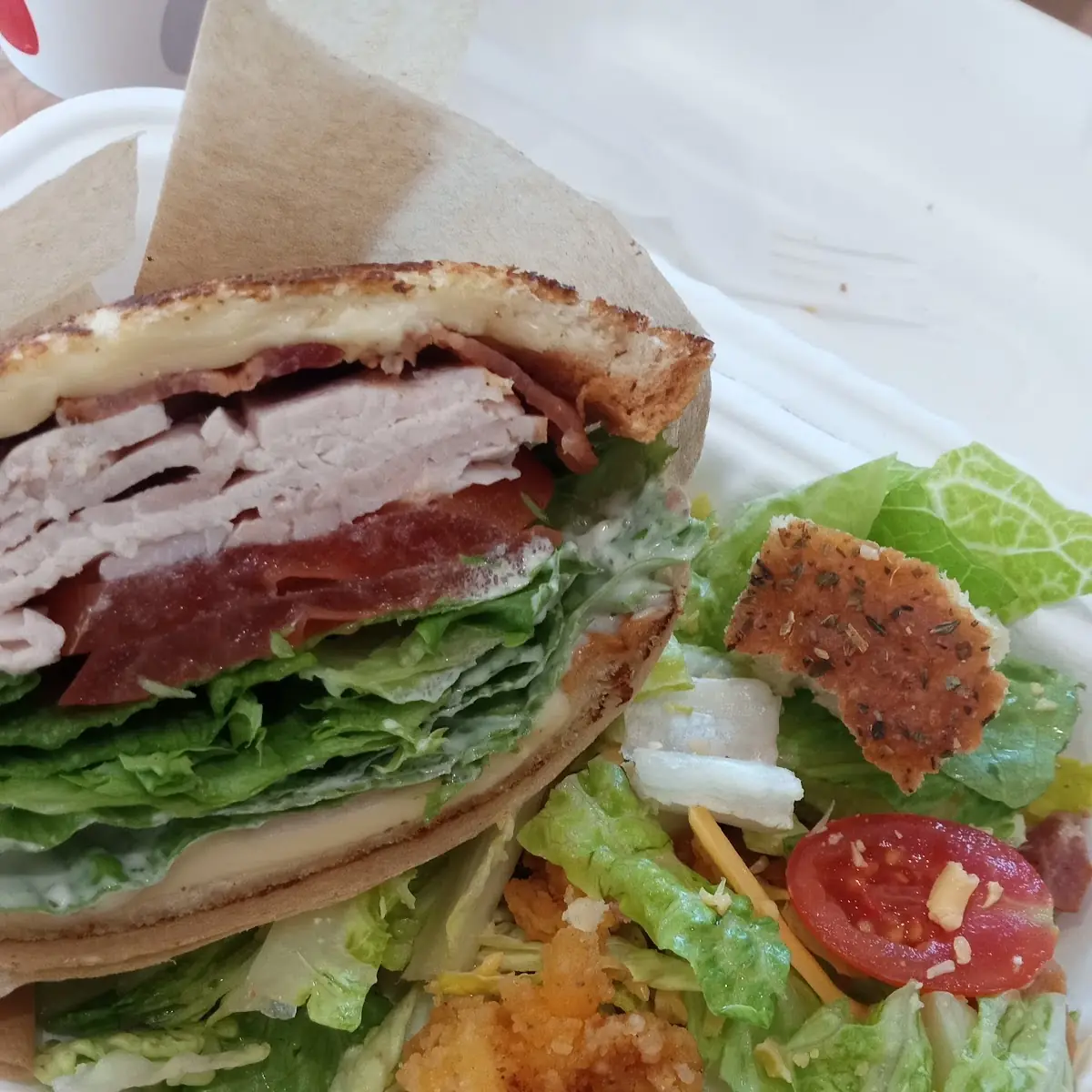 Turkey Club Sandwich and Salad