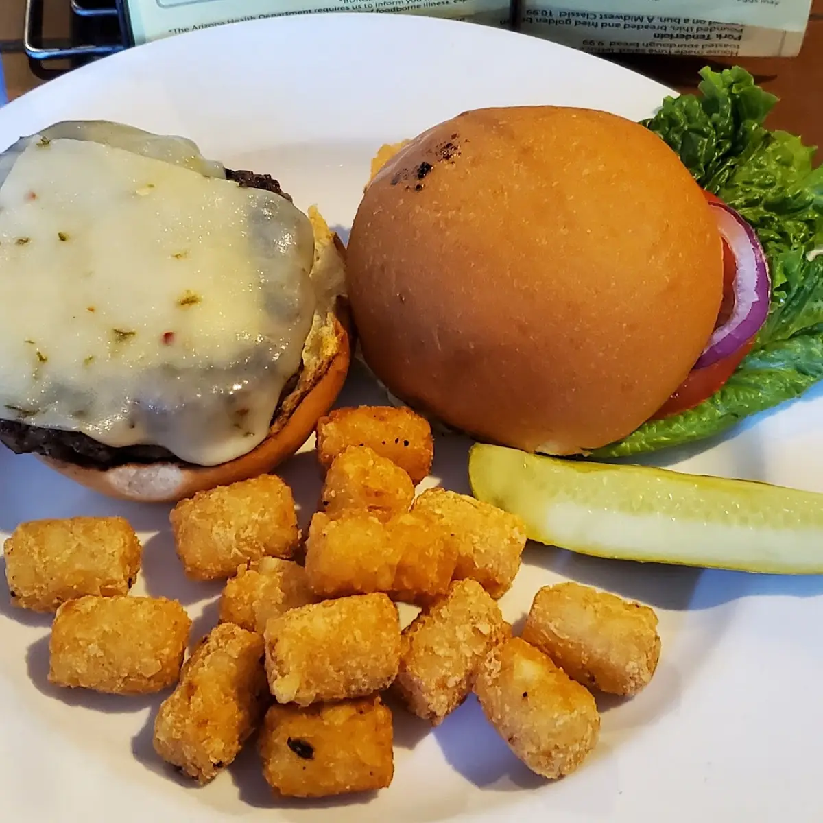 Burger with Pepper Jack Cheese & Tots