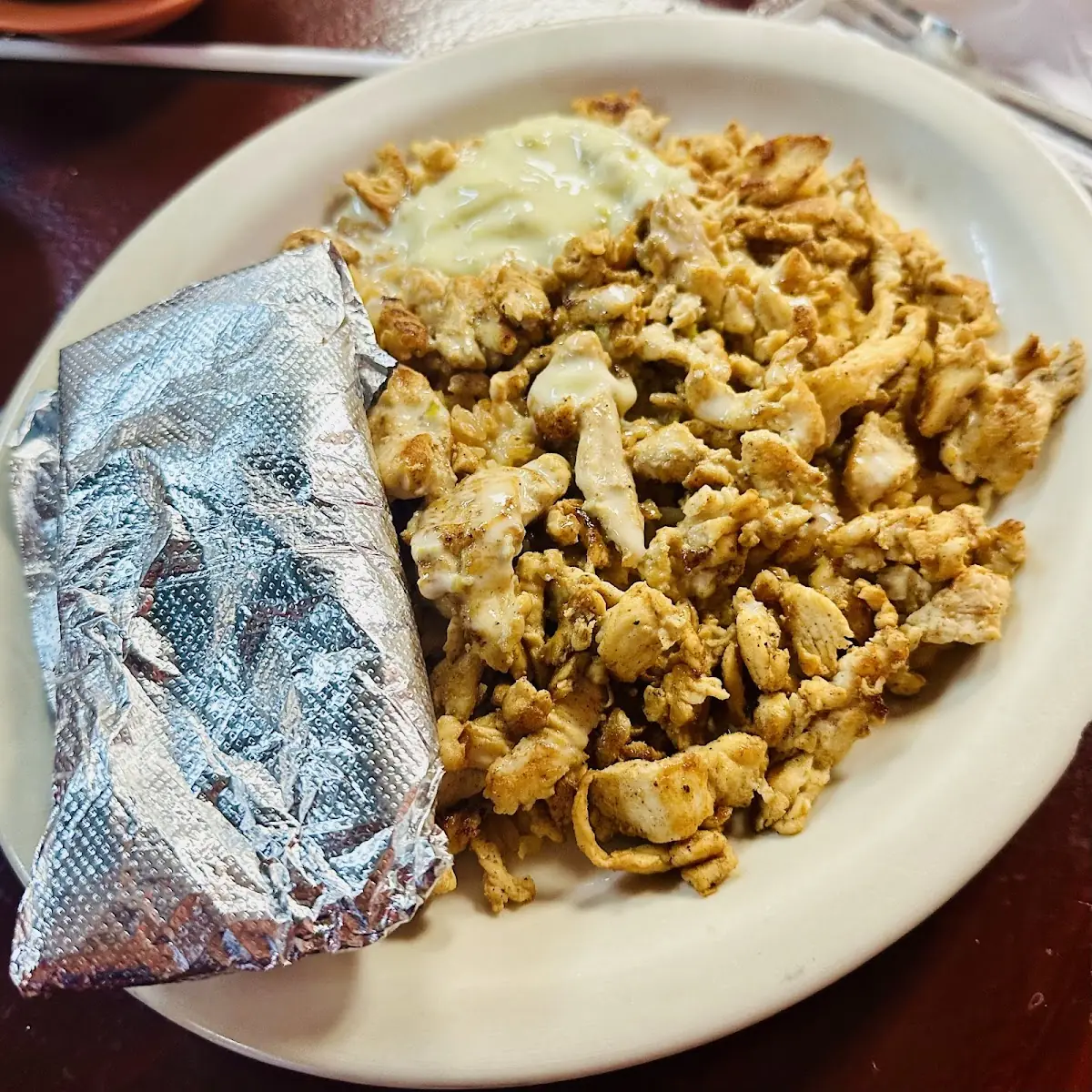 Chicken over Rice with Cheese Sauce